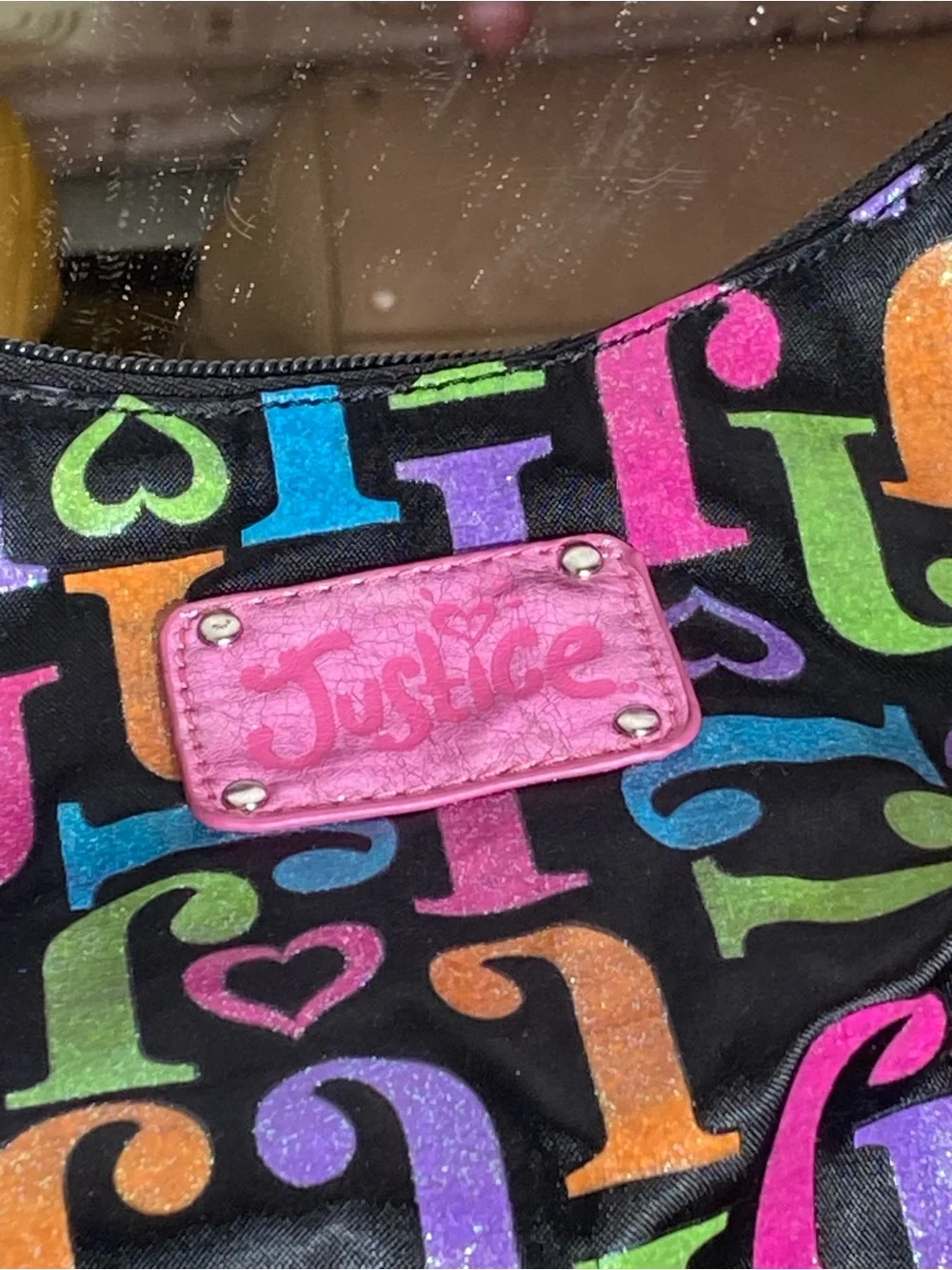 Justice Multicolor Logo Hobo Bag - Black with Pink Strap